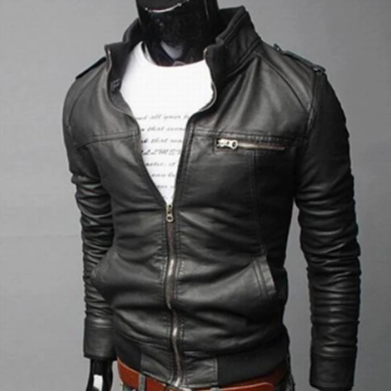 Новинка модная Осенняя мужская куртка из искусственной кожи мужское черное