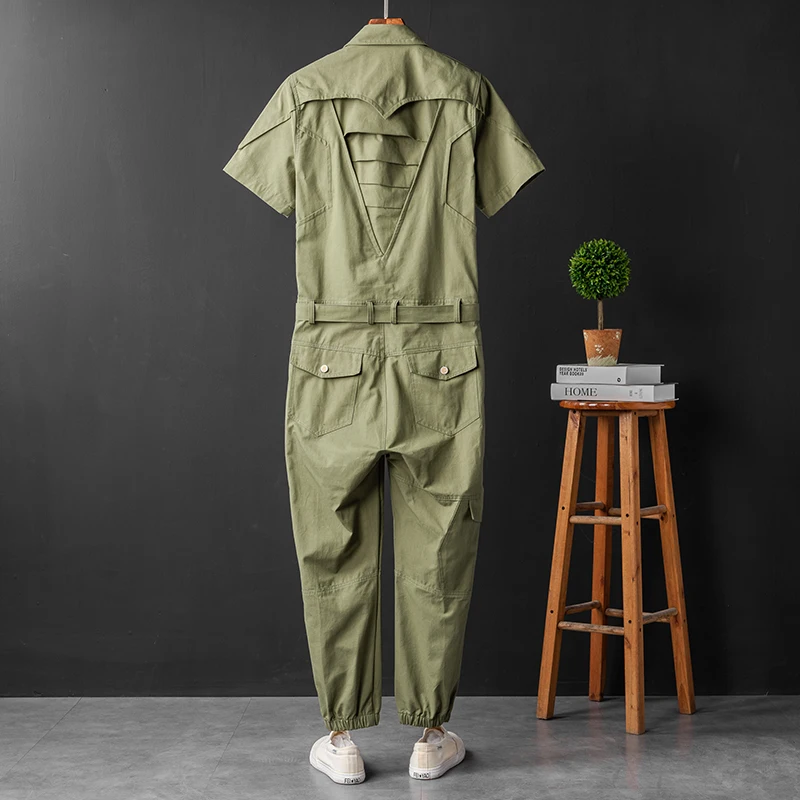 ZYYong Летний Новый мужской комбинезон с коротким рукавом отворотом приталенный в