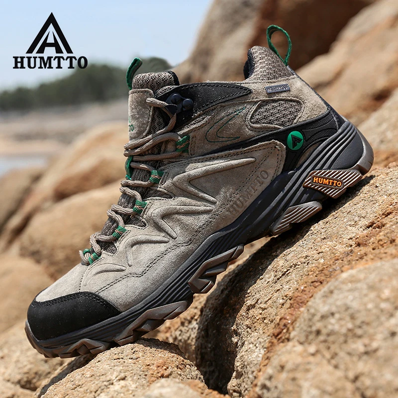 Beli HUMTTO Tahan Air Hiking Sepatu Pria Kulit Asli Trekking Boots Wanita Semata Kaki Berburu Sepatu Gunung Boots Taktis Sepatu