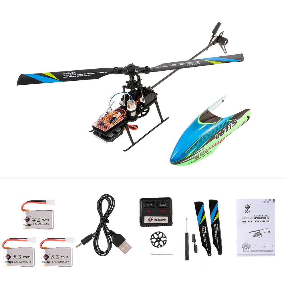 WLtoys V911S 4CH 6G 6-Aixs Gyro один пропеллер RC вертолет с гироскопом 3 батареи игрушки RTF рождественские подарки для детей