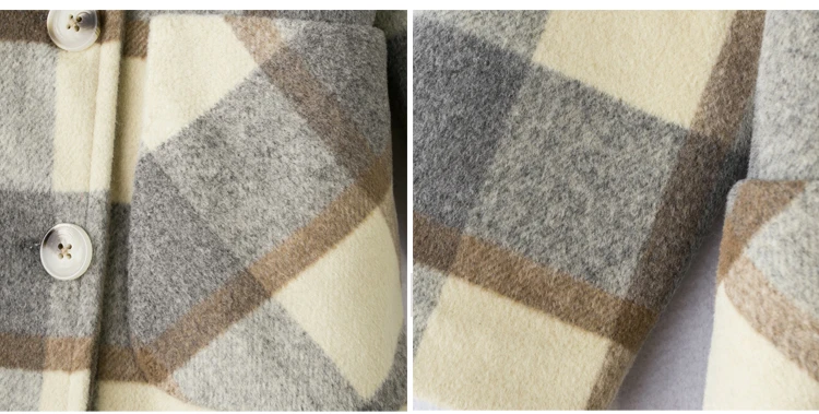 Длинное клетчатое шерстяное пальто для женщин осень зима модный свободный костюм воротник двубортное шерстяное пальто Tide H00243