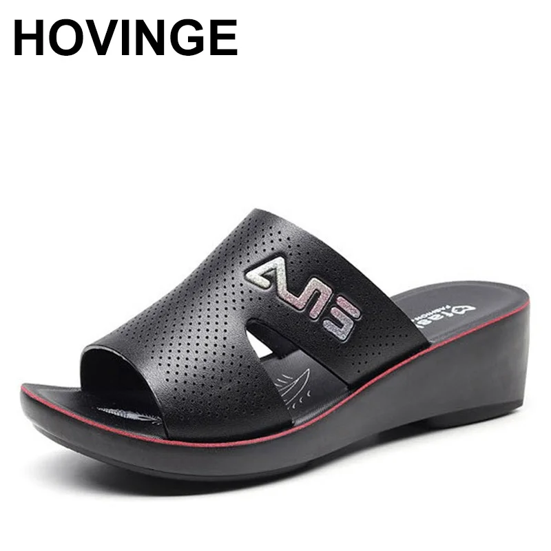 

HOVINGESummer casual slope with women's sandals and slippers thick-soled mid-heel mother sandals hollow breathable women's slipp