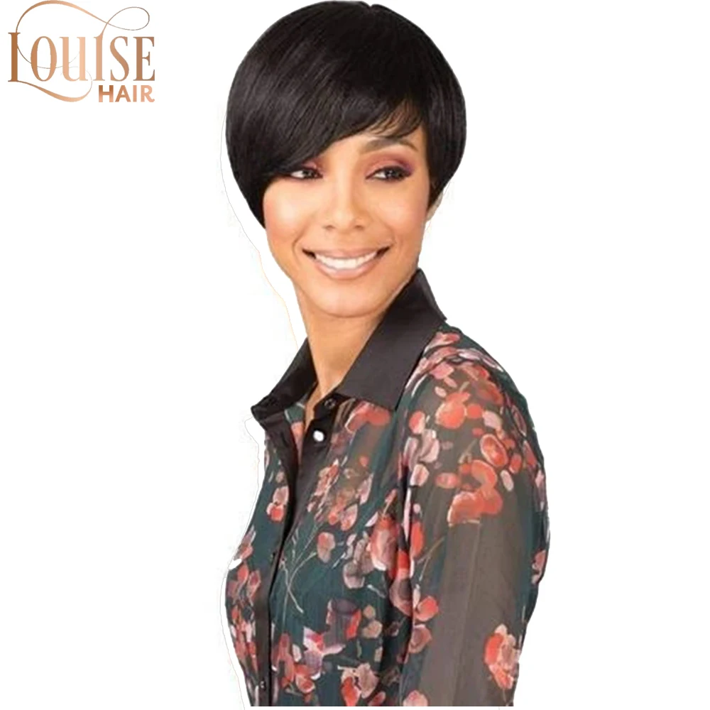 Луиза волос Женские синтетические парики натуральные черные волосы парик