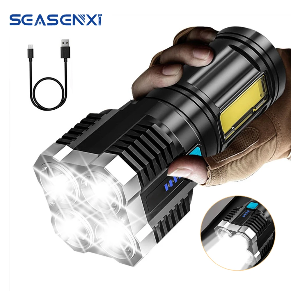 

Фонарик высокой яркости, 4 светодиода, зарядка через USB, 4 режима