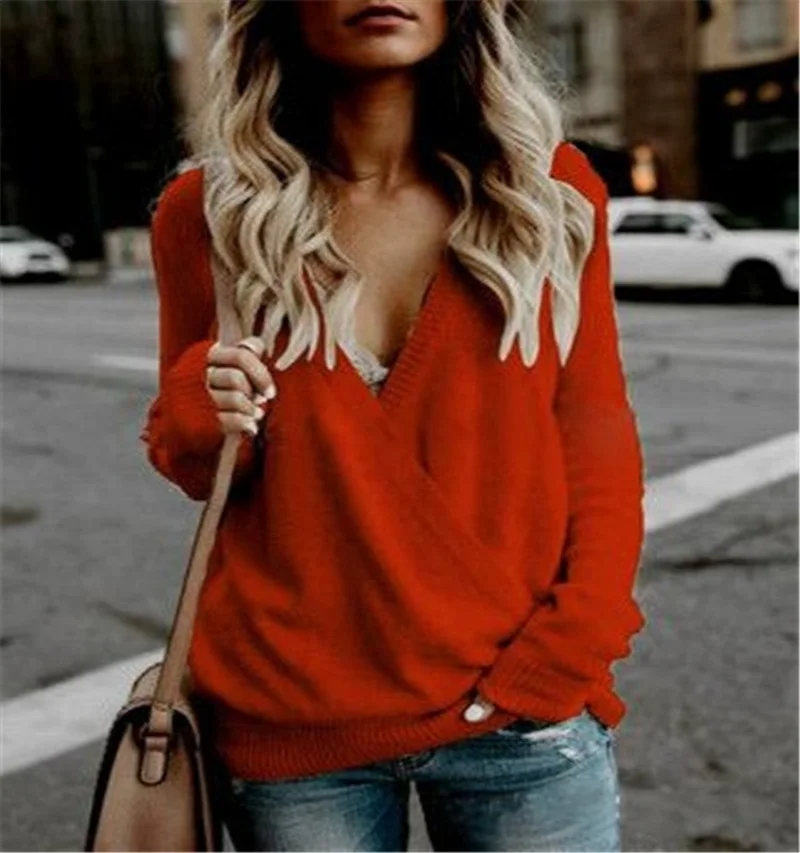ZOGAA 2020 new Sweater Autumn Women Sexy Knitted Deep VNeck Cashmere Pullover Solid Jumper Streetwear | Женская одежда