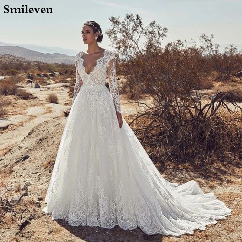 Свадебное платье принцессы Smileven с V-образным вырезом и длинным рукавом