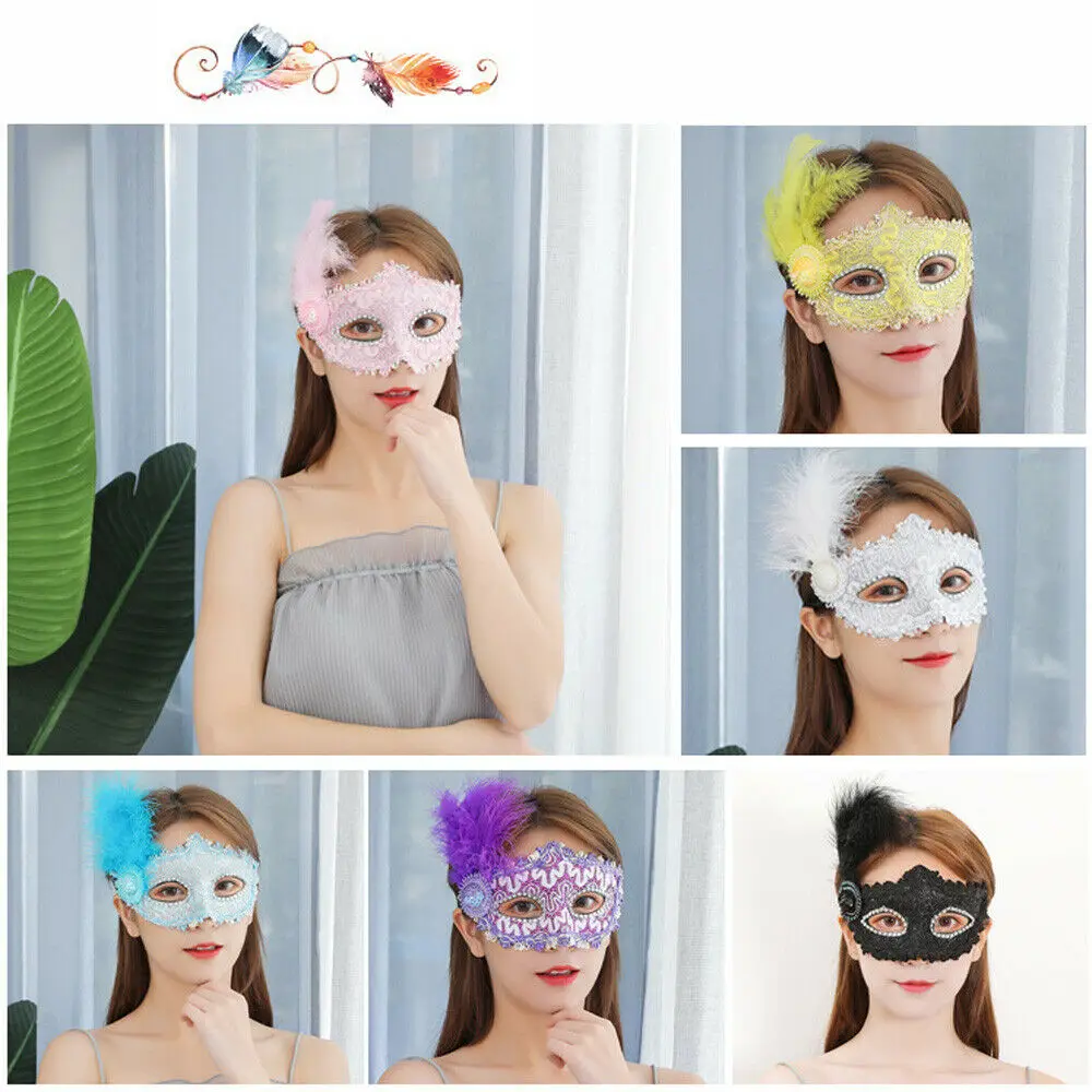 6 цветов модная женская кружевная маска с перьями для глаз Маскарадная блестками