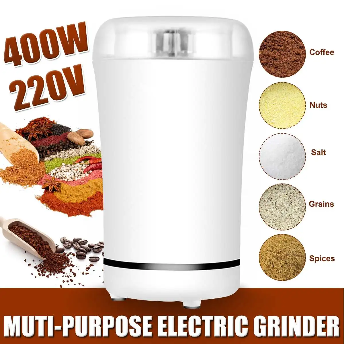 

Kitchen Electric Coffee Grinder 400W Mini Salt Pepper Grinder Powerful Spice Nuts Coffee Bean Grind Machine