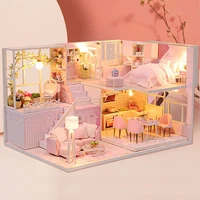 Big Doll Houses Mini Dollhouse Building Kits Miniature Furniture Little House Wooden Toys DIY House Accessories Gifts Mini Doll