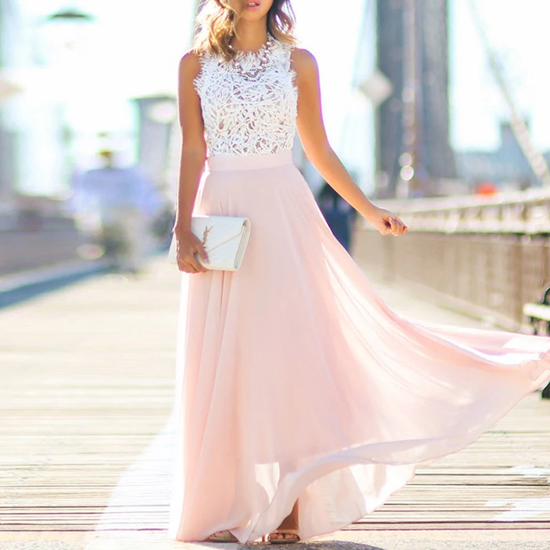 

Summer Beach Party Dress Womens Evening Party Hollow Out Boho Chiffon Sleeveless Maxi Dresses Dresses robe longue femme ete 2020