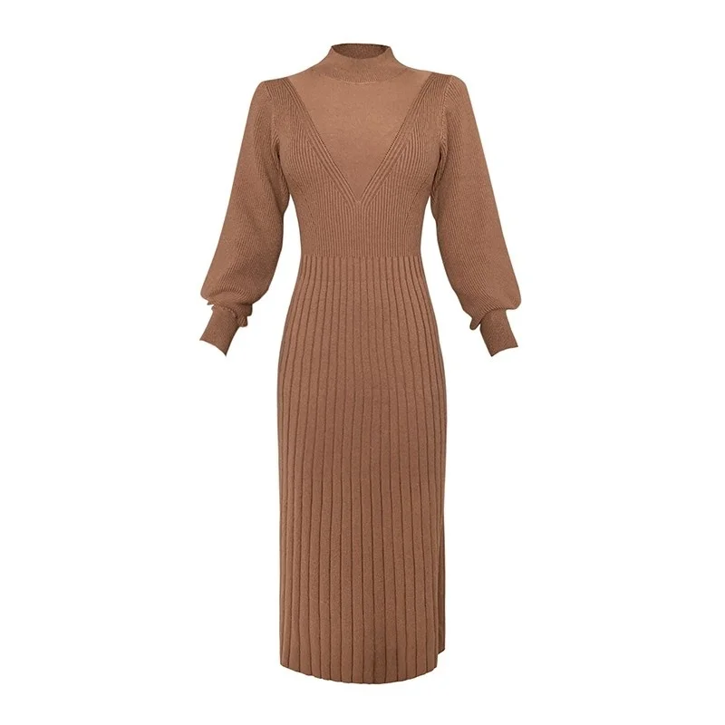 Осенне-зимнее шерстяное женское белое длинное вязаное хлопковое платье-свитер