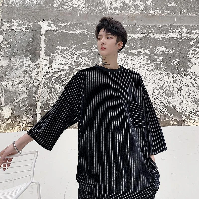 Футболка мужская бархатная с коротким рукавом модная тенниска принтом в полоску