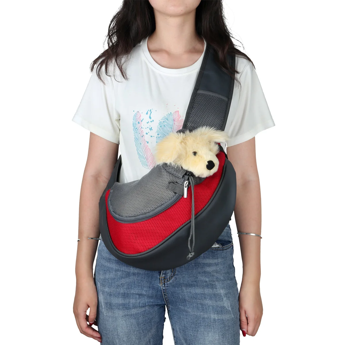 

Purppy Pet Mesh Sling Carrier Bag for Small Dog Cat Adjustable Padded Strape Pocket Shoulder Bag Travel Bike Hiking Accessories
