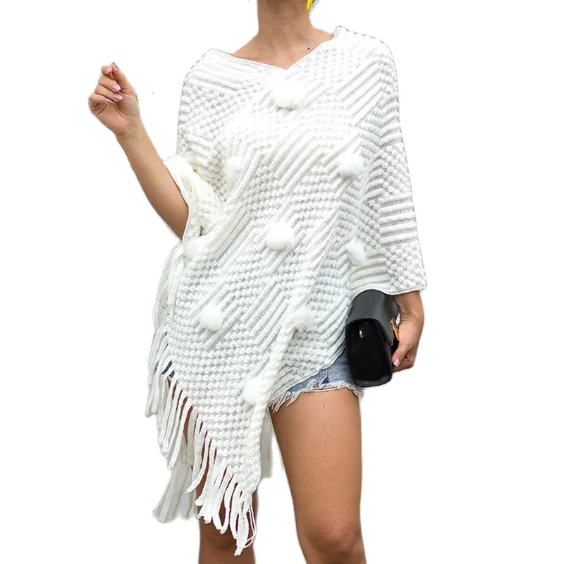 

Женский свитер-пончо, осенне-зимний элегантный свитер с кисточками, 2020