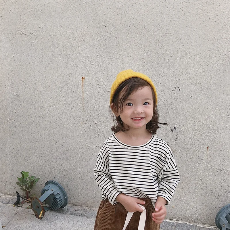 Осенние повседневные хлопковые топы в полоску с длинными рукавами для мальчиков