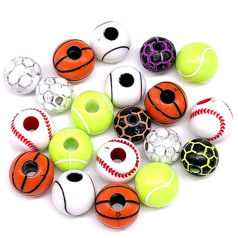 

20pcs Round Acrylic Football Rugby Basketball Beads Spaced Beads For Jewelry Making Mix Expression Beads