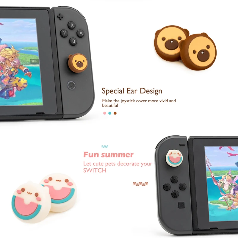 Милые ручки для больших пальцев с медведем и кошкой джойстика Nintendo Switch |