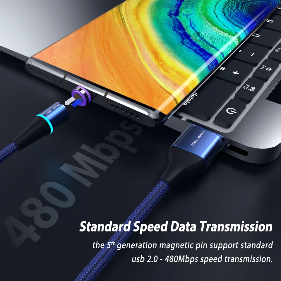 Магнитный кабель Micro usb Type C 5A мобильный телефон зарядный светодиодный USB для Samsung