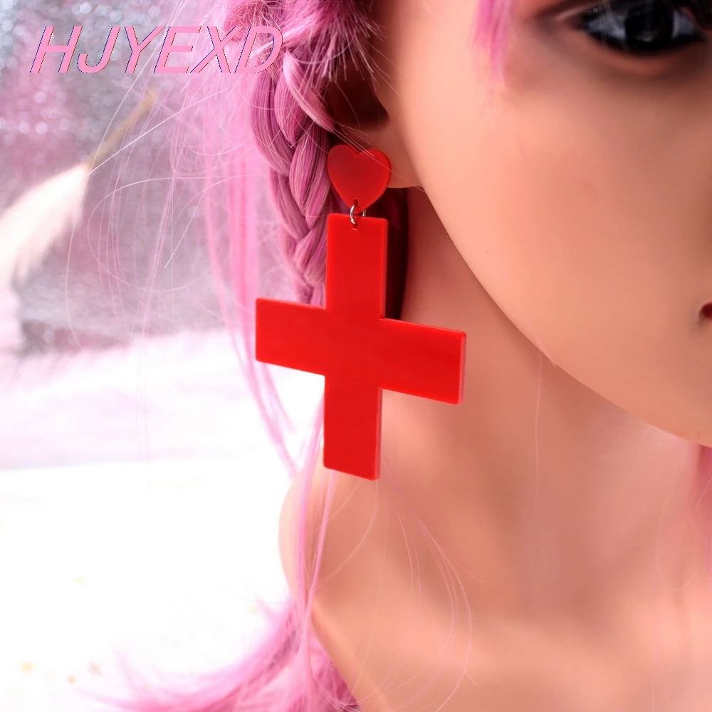 (1 пара) 70 мм акриловые медсестры крест висячие серьги аптечка лазерная Cutout