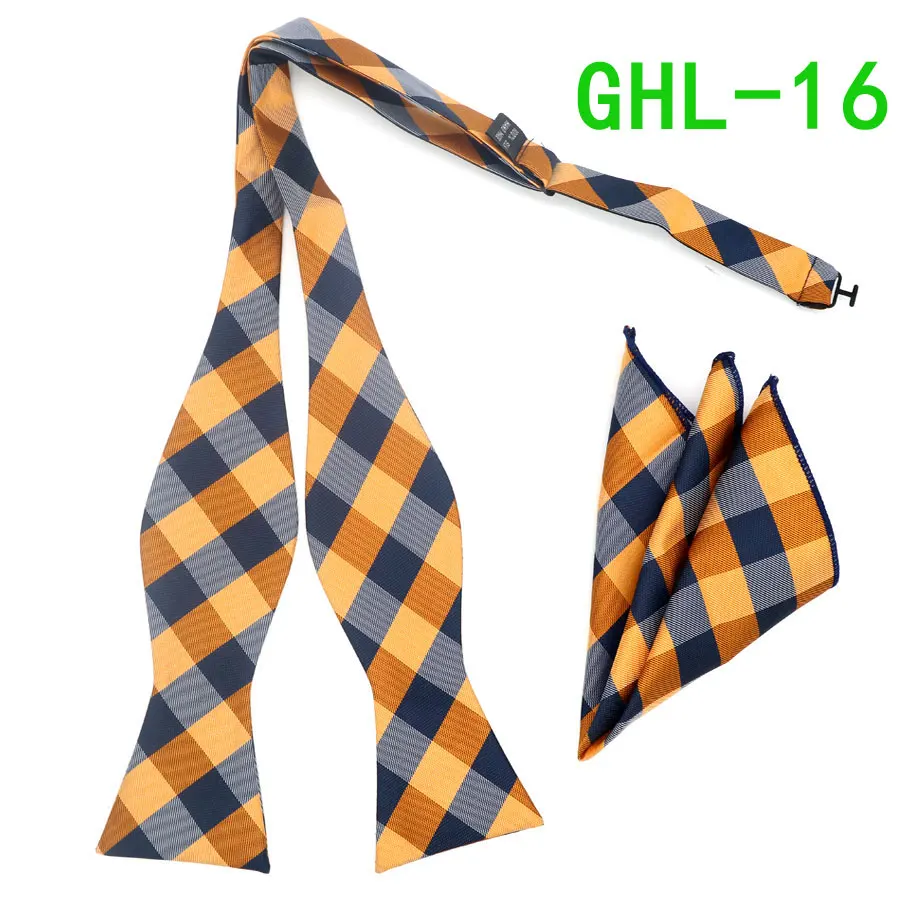 GHL 16 GHL1-20 шелковый галстук-бабочка, деловой галстук-бабочка, Мужской винтажный галстук-бабочка в полоску с узором пейсли, в горошек, Свадебный галстук-бабочка, карманный квадратный платок, набор - Цвет: GHL 16