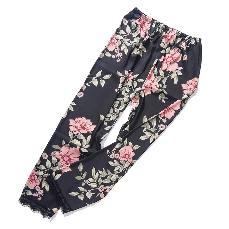 Женские эластичные штаны с высокой талией однотонные кружевные шелковые и