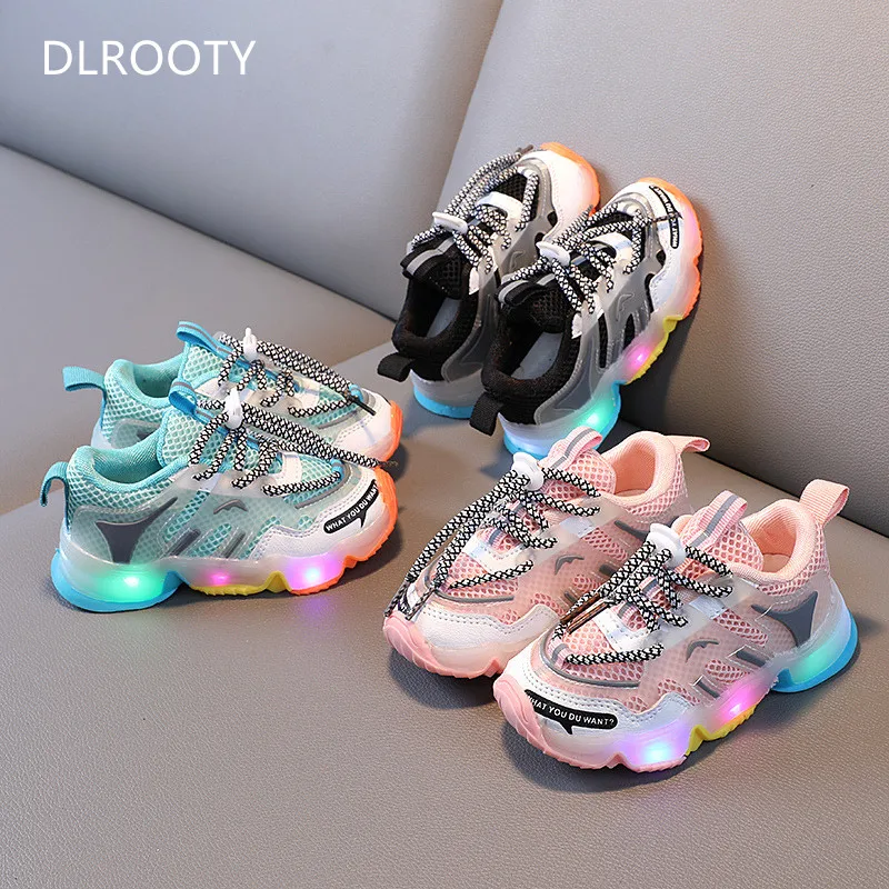 New LED Children Glowing Shoes Baby Luminous Sneakers Boys Girls Lighting Running Shoes Kids Breathable Mesh Sneakers Size 21-30