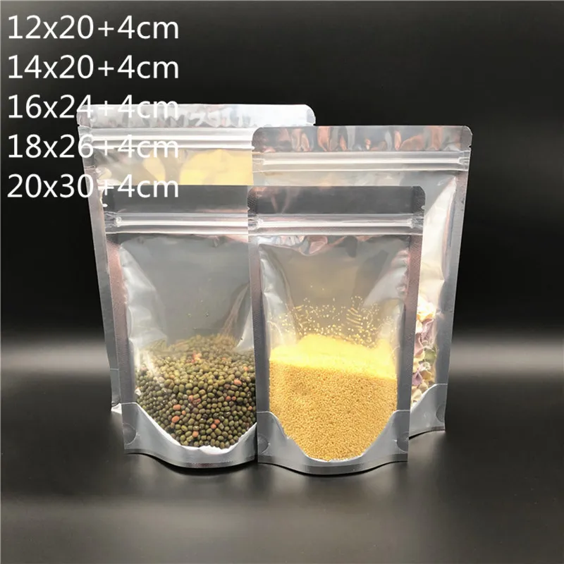 

100Pcs/Lot Aluminized Rounded Corners Stand-up Bag Translucent Plastic Packaging Bags Sugar Food Self-sealing Zipper Bag