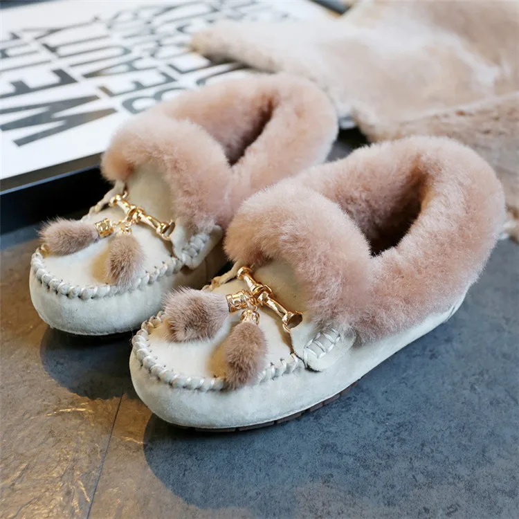 Модные зимние сапоги из натуральной кожи; женская повседневная обувь; зимние сапоги на натуральном меху; теплые шерстяные сапоги; удобные ботильоны; обувь - Цвет: Sand as pic