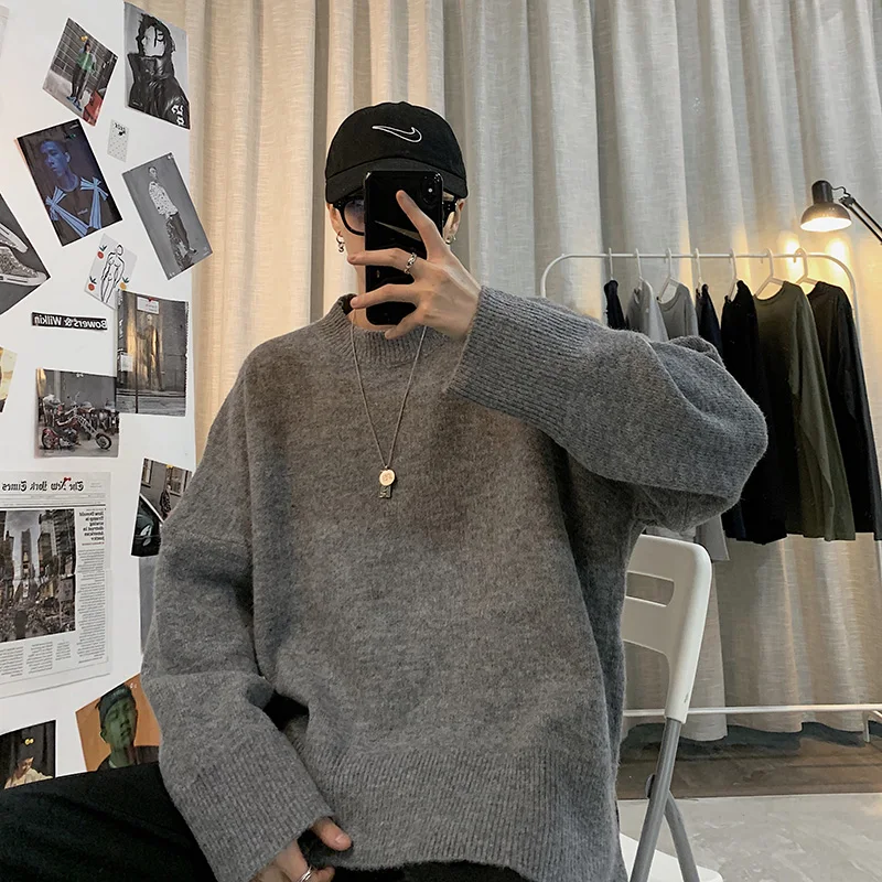 

E-BAIHUI, весна и осень, новый модный однотонный свитер в гонконгском стиле, мужской модный брендовый Свободный корейский вязаный свитер