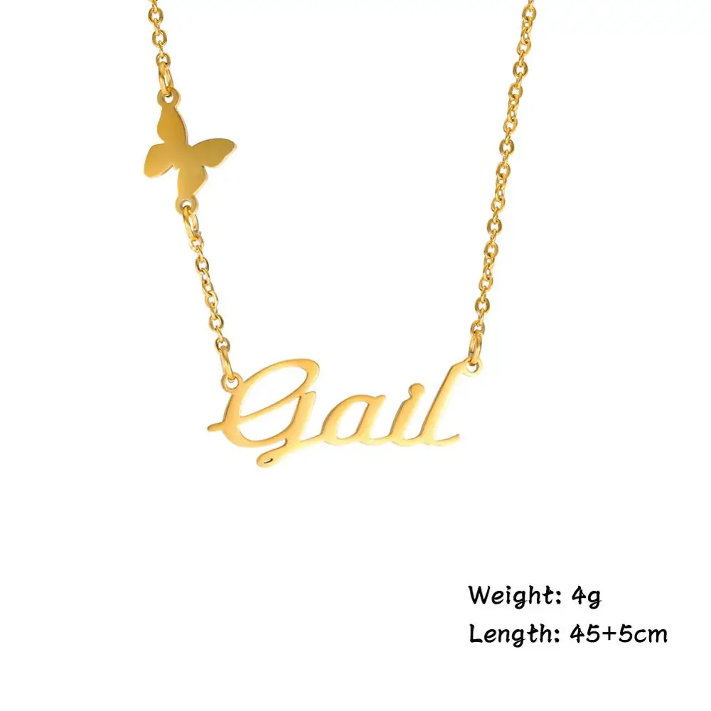 

My Shape Name Custom Butterfly Necklace Stainless Steel Gold Color Customized Personalized Letter Pendant Choker Necklace Gift