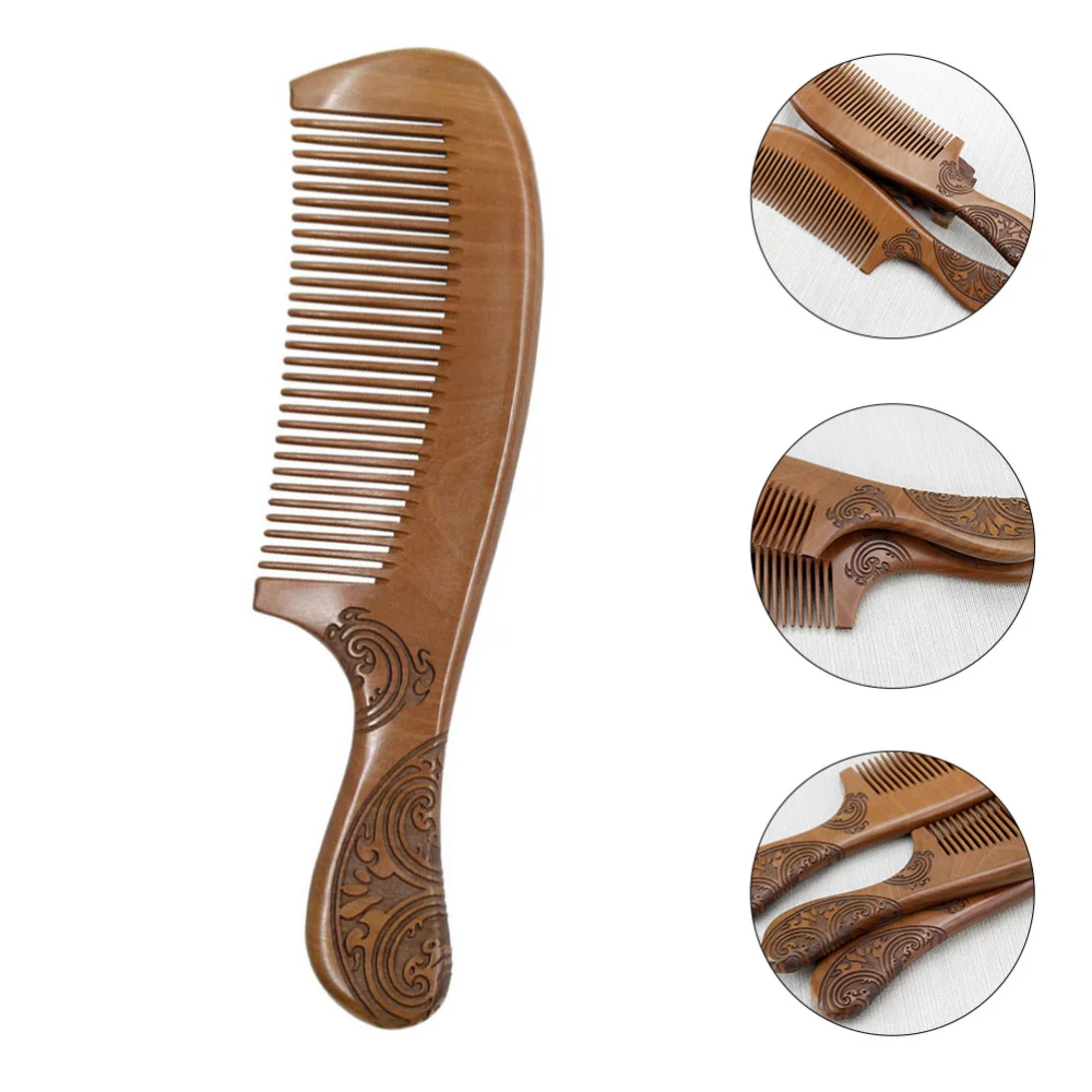 

1pc 21cm Handle Peach Wood Hair Comb Duble-sided Carving Hair Comb for