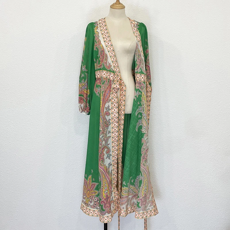 

Spring cotton print V-Neck long sleeve dress retro court style one piece wrap dress