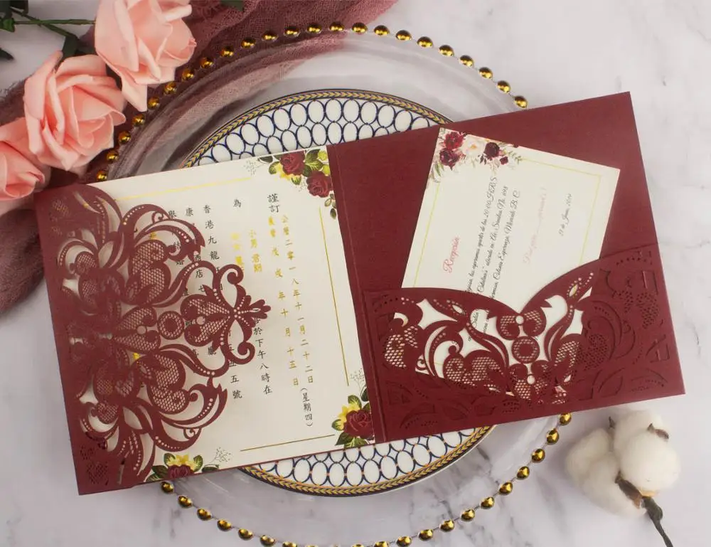 1 шт. свадебные приглашения карты серого золотого бордового цвета румяна