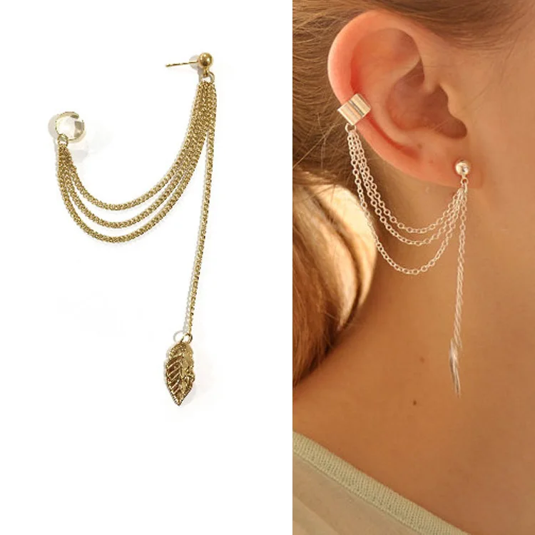 

1pcs Earrings Jewelry Fashion Personality Metal Ear Clip Leaf Tassel Earrings For Women Gift Pendientes Ear Cuff Caught In Cuffs