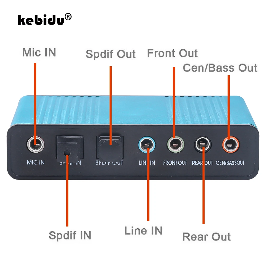 

kebidu New arrival Professional USB Sound Card 6 Channel 5.1 Optical External Audio Card Converter CM6206 Chipset for Tablet