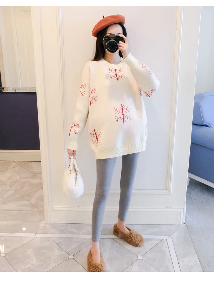 6077# Autumn Winter Large Size Loose Maternity Sweaters Thicken Pullovers Clothes for Pregnant Women Snow Pregnancy Clothing