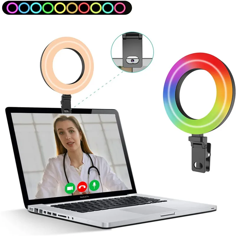 

16cm RGB LED Video Light with Stand Selfie Ring Lamp For iPad Laptop PC Webcam Live Streaming Conference Ringlight For YouTube