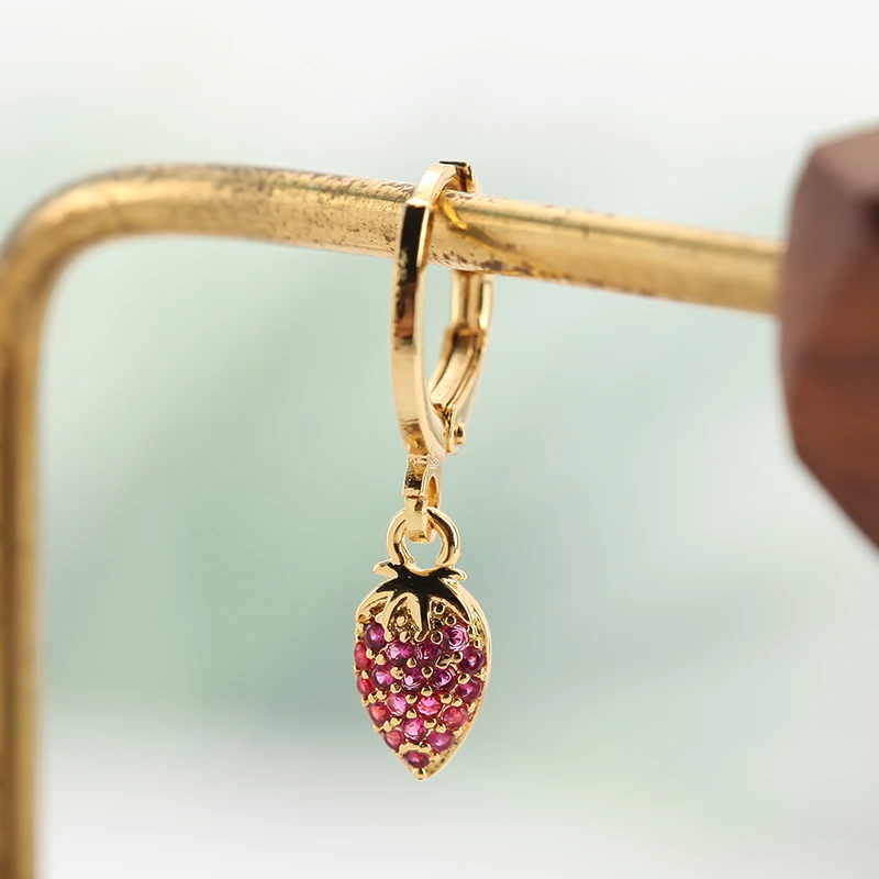Женские серьги подвески в виде фруктов медные Корейском стиле с фианитом