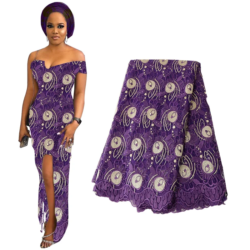 Высококачественная оранжевая африканская кружевная ткань с бисером 2019