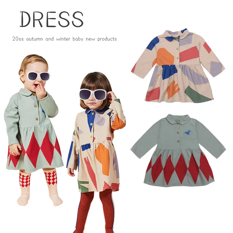 

2020 autumn and winter ins new baby girl BB lapel print dress
