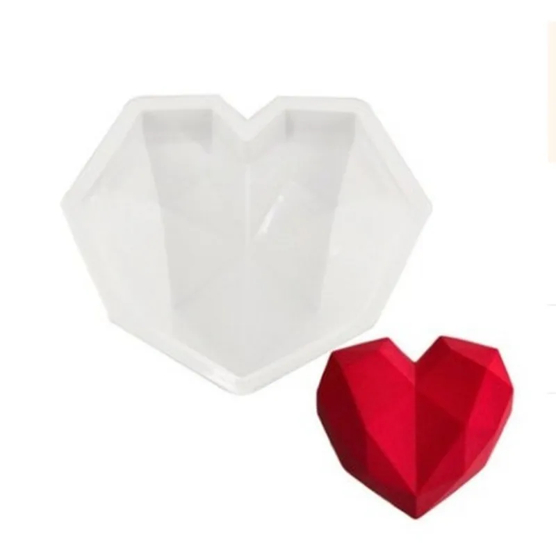 Силиконовые 3D формы в форме сердца с бриллиантами для выпечки губки тортов