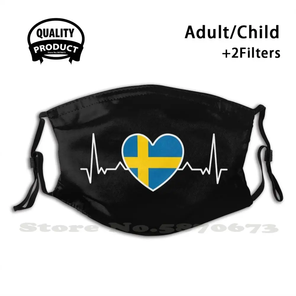 

Sweden Heartbeat Flag Holiday Trip Reusable Mouth Mask Washable Filter Anti Dust Face Masks Sweden Idea Swedish Scandinavia Elk