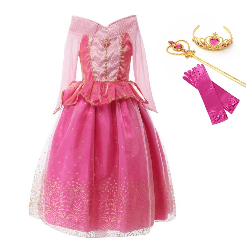 Dress with Acc 01 Маскарадное платье Авроры для сна; костюм принцессы; нарядные платья; детское платье с блестками и канделябр; Детский костюм на Хэллоуин - Цвет: Dress with Acc 01