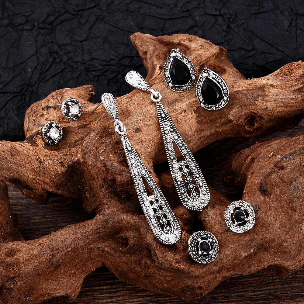 

Bohemia Bride Earrings Set Vintage Ethnic Long Round Leaf Tassel Wedding Water Drop Earrings for Women Girls Statement Jewelry