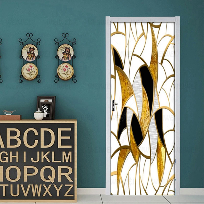 

DIY Door Sticker Nordic Style Gold Geometry Wall Paper PVC Self-adhesive Wall Decals Living Room Bedroom Door Home Decor Sticker