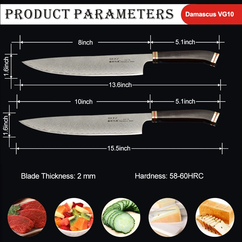 Кухонный нож шеф-повара Gyuto, японский нож VG10, дамасская сталь, кухонные ножи, ручная работа, кованые разделочные ножи, нарезка, приготовление фарша, 46