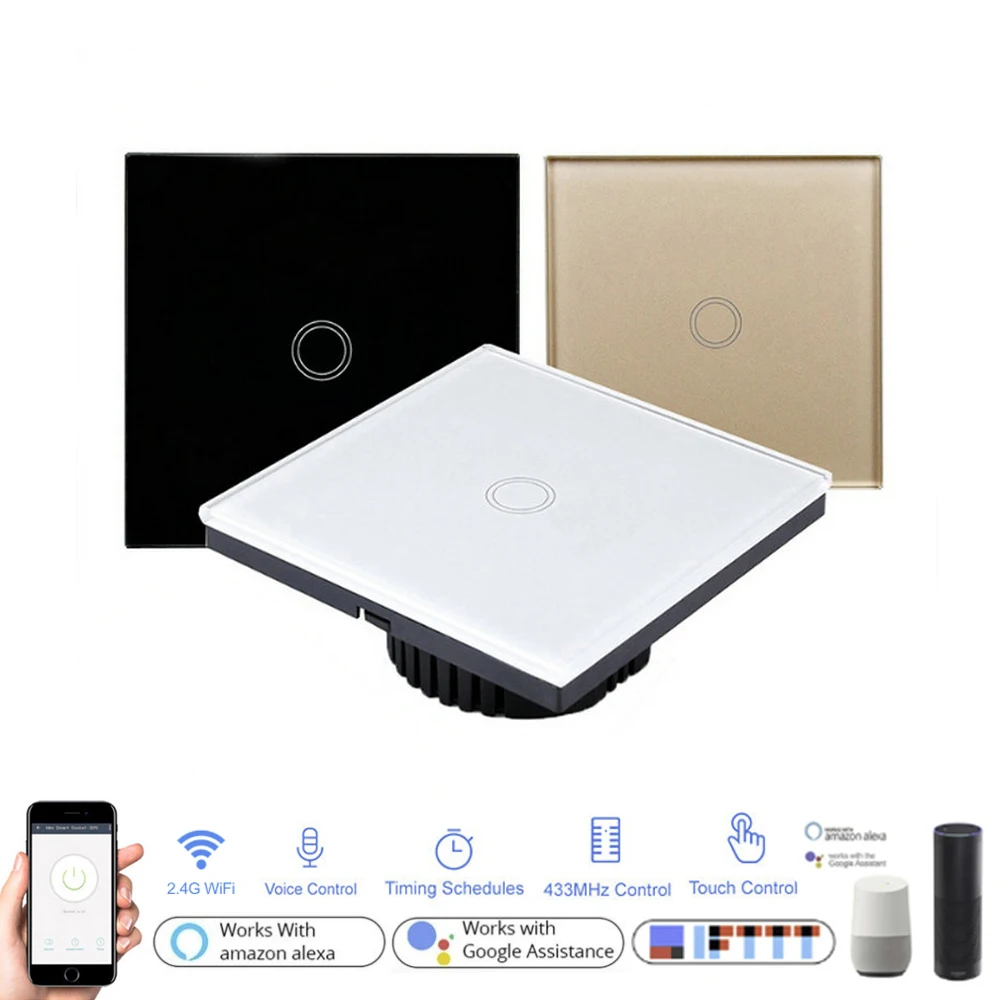 Умный сенсорный выключатель Wi Fi RF433 433 МГц 1 клавиша 2 клавиши 3 работа с Alexa Google Home