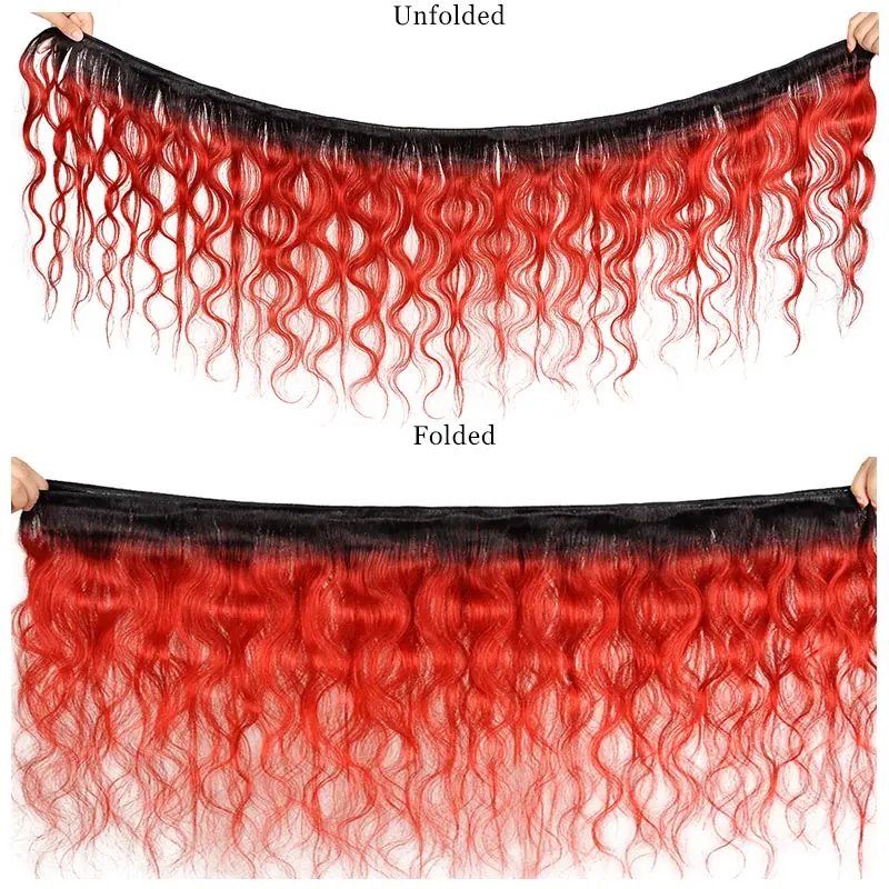 Омбре красный объемный волнистый пучок s с закрытием 4 малазийские 1B 99J бордовый