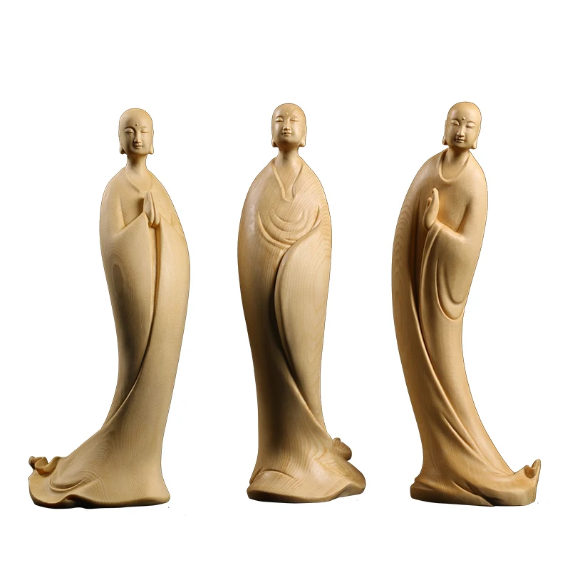 

Cypress Wood Carving Chinese Style Ornaments Decoration Sitting Room Crafts Gift Sculpture Collection Buddha Statue Home Decor