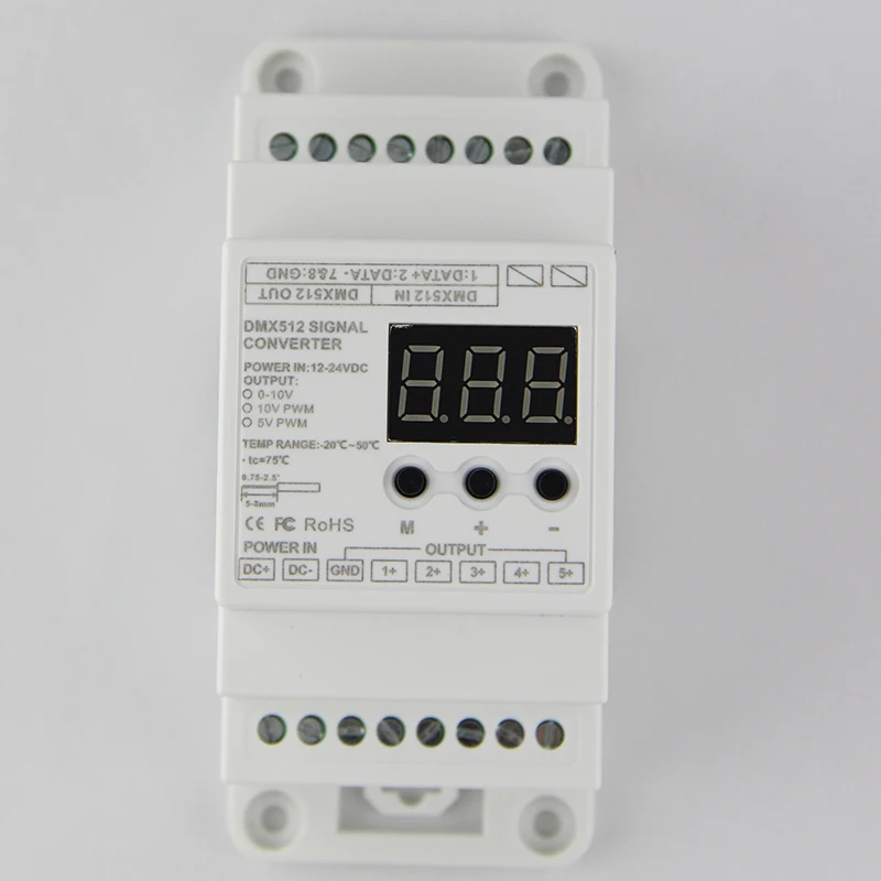 12В 24В 5CH led Din рейка DMX512/90 сигнал до 0 10 В или ШИМ в 5 преобразователь сигнала DMX512